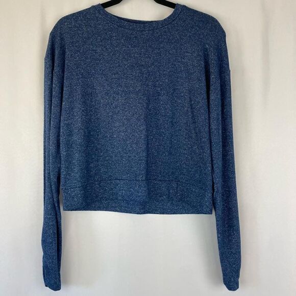 Z by Zella Women's Boxy Cropped Pullover Shirt SZ XL yNavy Blue Heather Long Sle - Picture 1 of 12
